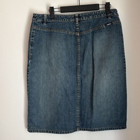 Vintage 90’s women teens Esprit Blue Pencil Skirt Knee-Length button down sz 11 - Picture 6 of 9